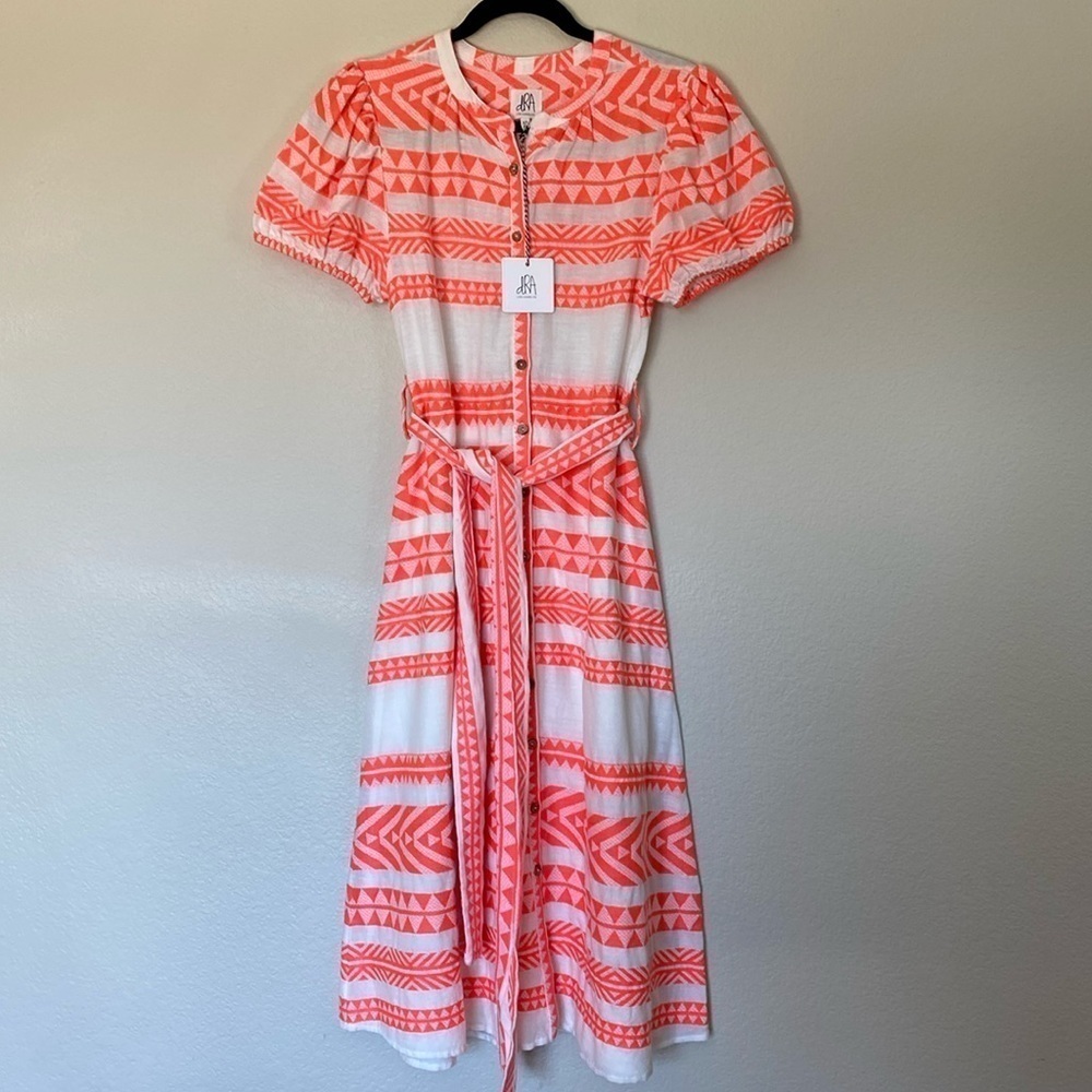dRA button down midi dress women’s XS extra small pink white aztec geometric NWT